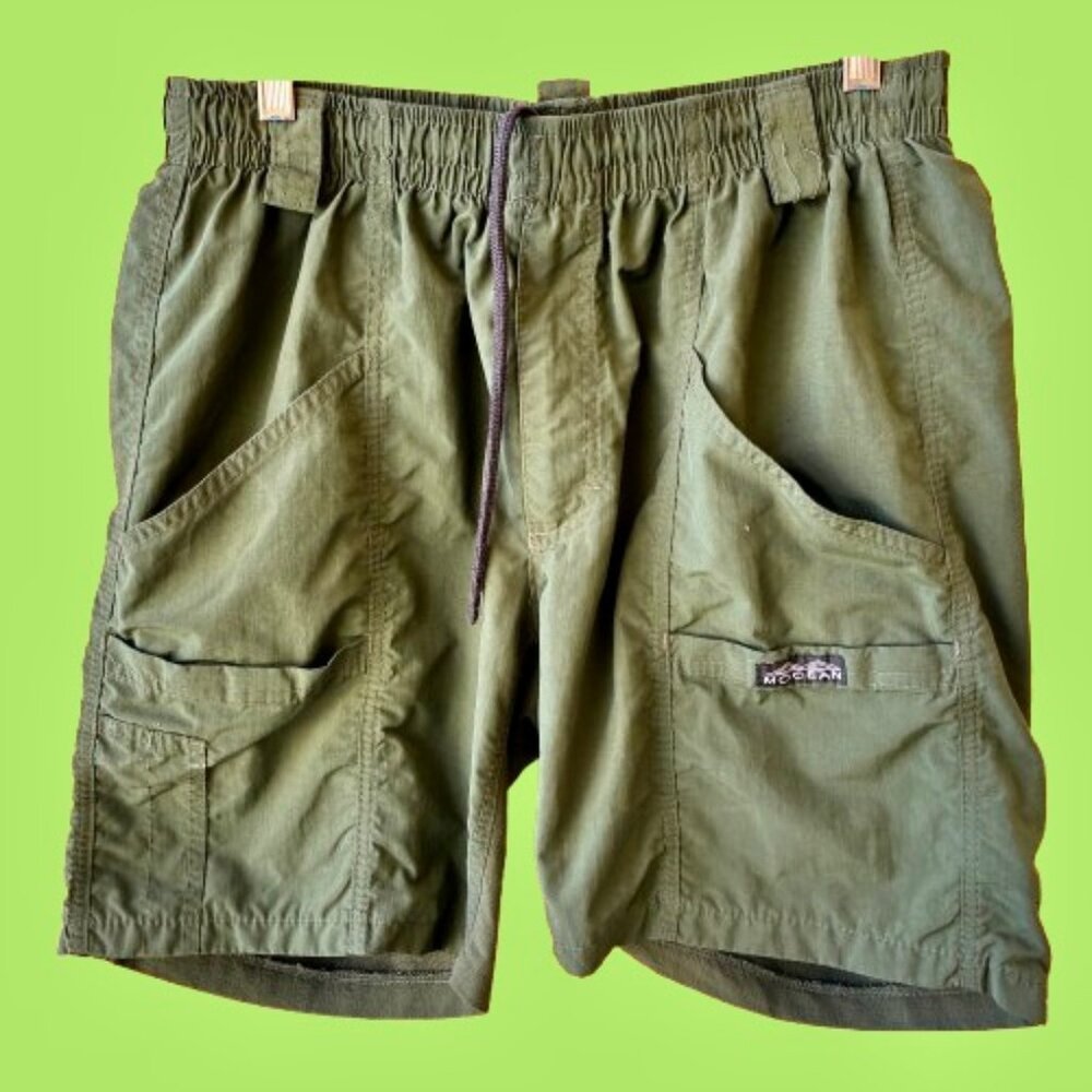 MOCEAN Green Cargo Shorts Six Pockets Elastic Waist Drawstring
